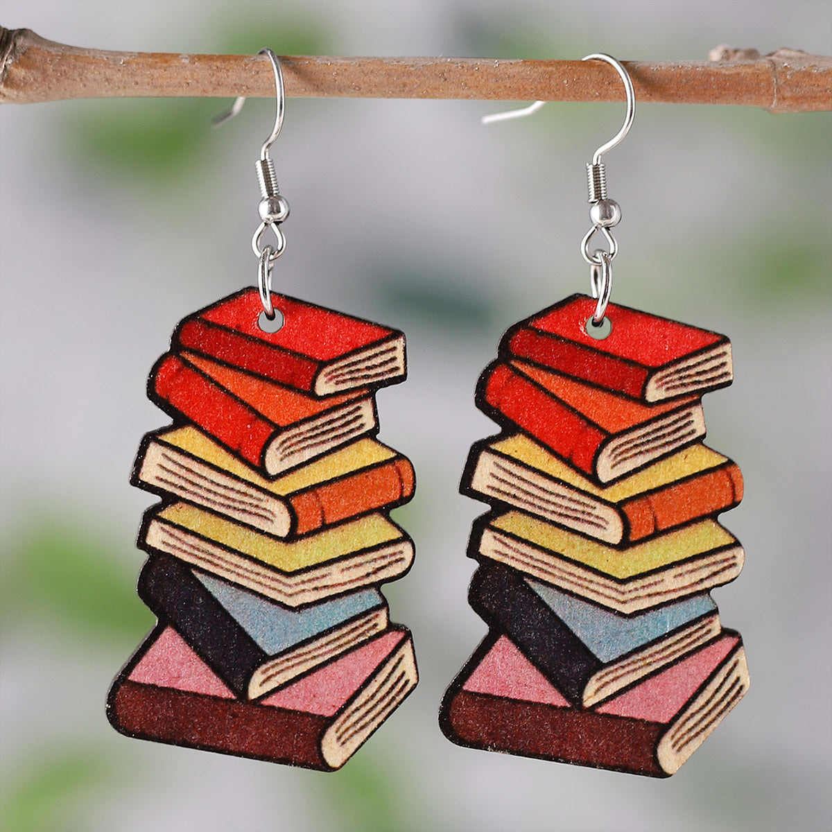 Wholesale 3D love textbook wooden earrings