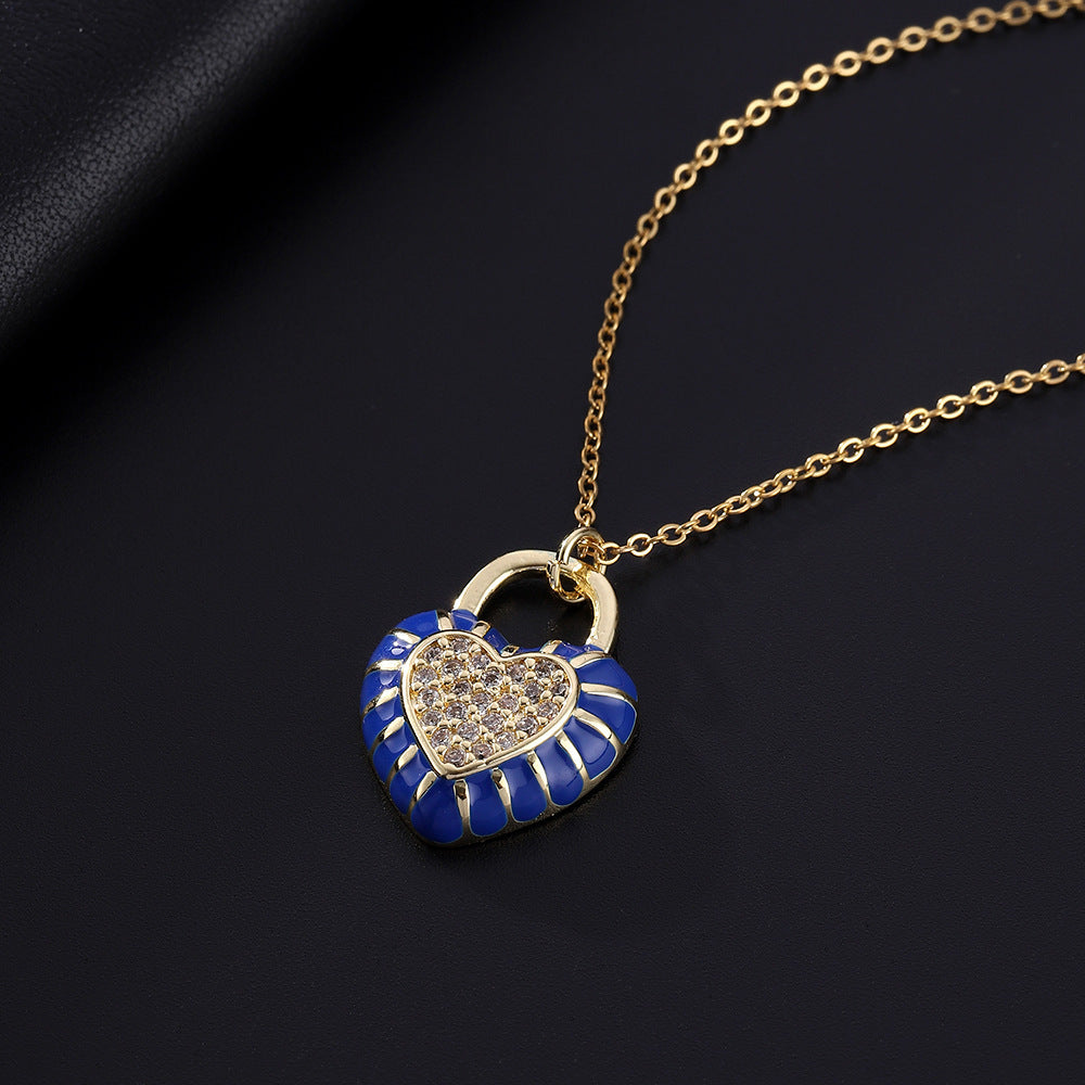 Wholesale Oil Dripping Love Heart Moon Copper Necklaces ACC-NE-SY005