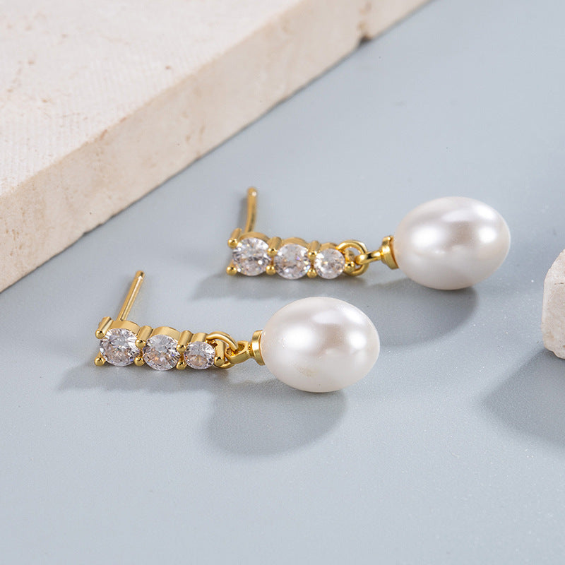 Wholesale  Flash Diamond Water Drop Pearl Earrings