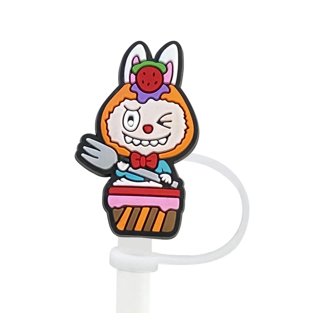 Wholesale Random 100pcs Cute Cartoon 10mm PVC Soft Straw Tube Cap