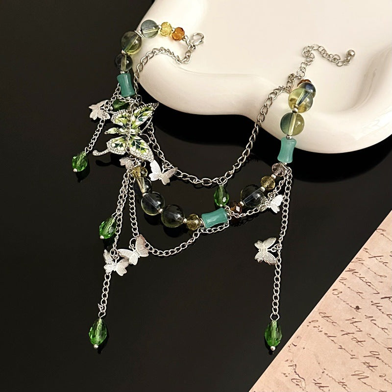 Wholesale Green Zircon Butterfly Necklace