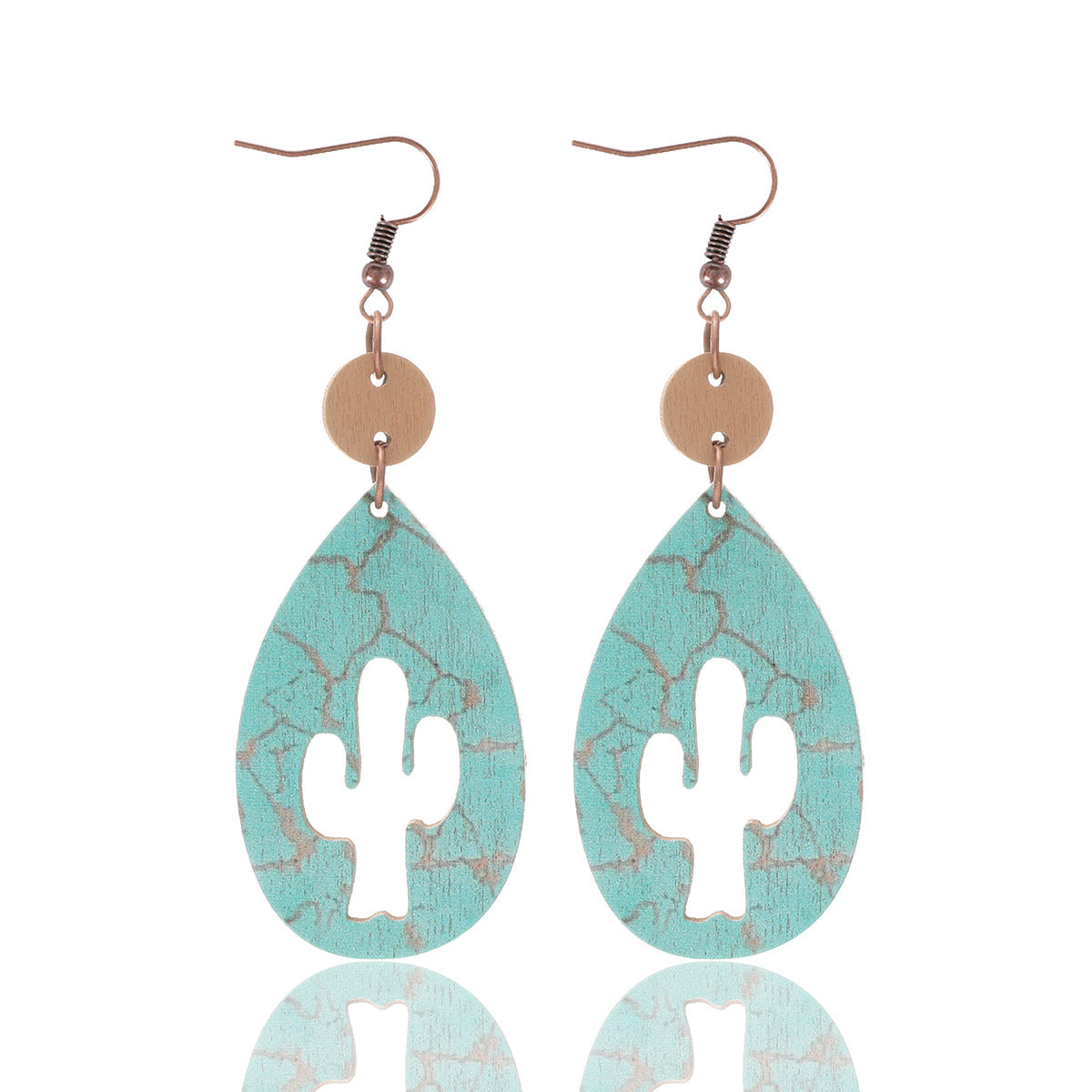 Wholesale  Western Style Hollow Out Cactus Sheep Head Pattern Irregular Shape Wooden Earrings