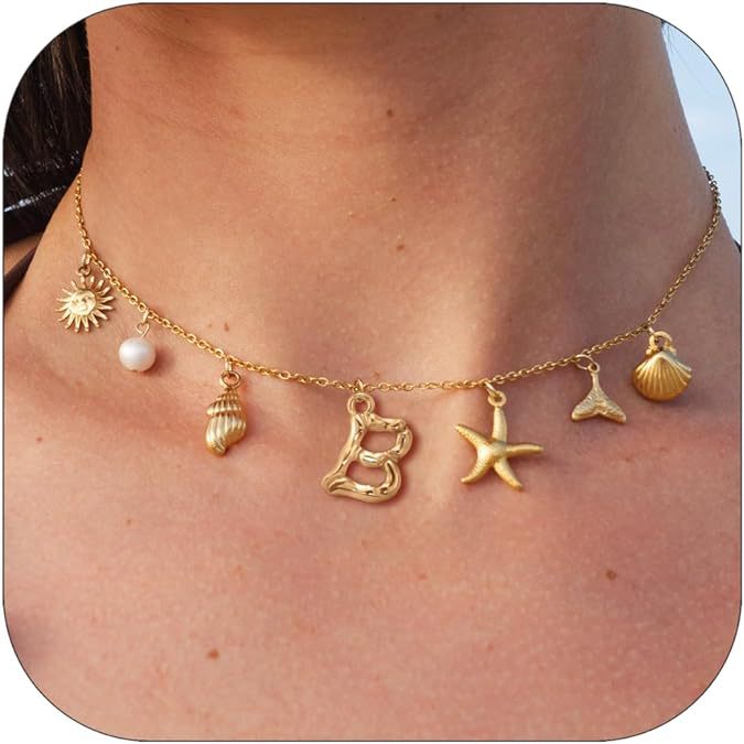 Wholesale Gold Letter Necklace Summer Bohemian Beach Shell 14k Starfish Clavicle Chain ACC-NE-ChunYang002