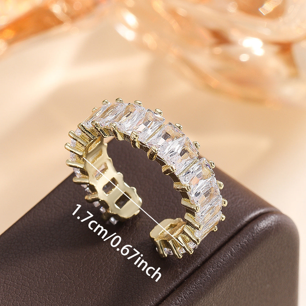Wholesale C Shape Zircon Ring Gold Plated Copper Chic Fashion Jewelry Gift Boutique Resale