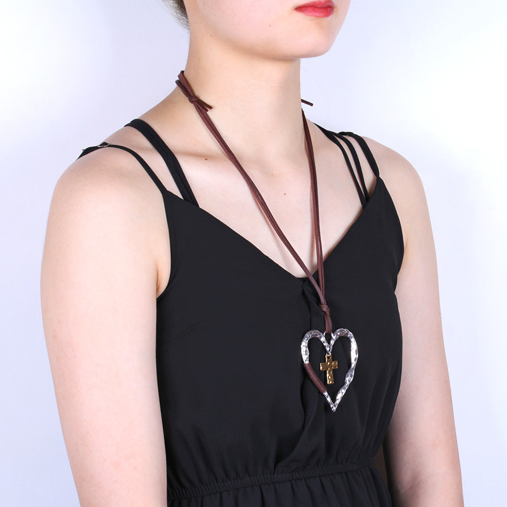 Wholesale  retro cross heart pendant  necklace