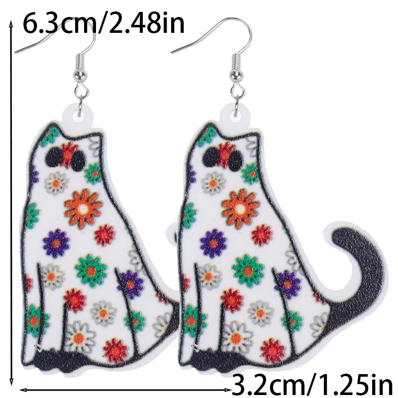 Wholesale Halloween Cute Leopard Cat Bunny Ghost Acrylic Earrings ACC-ES-WeiAn004
