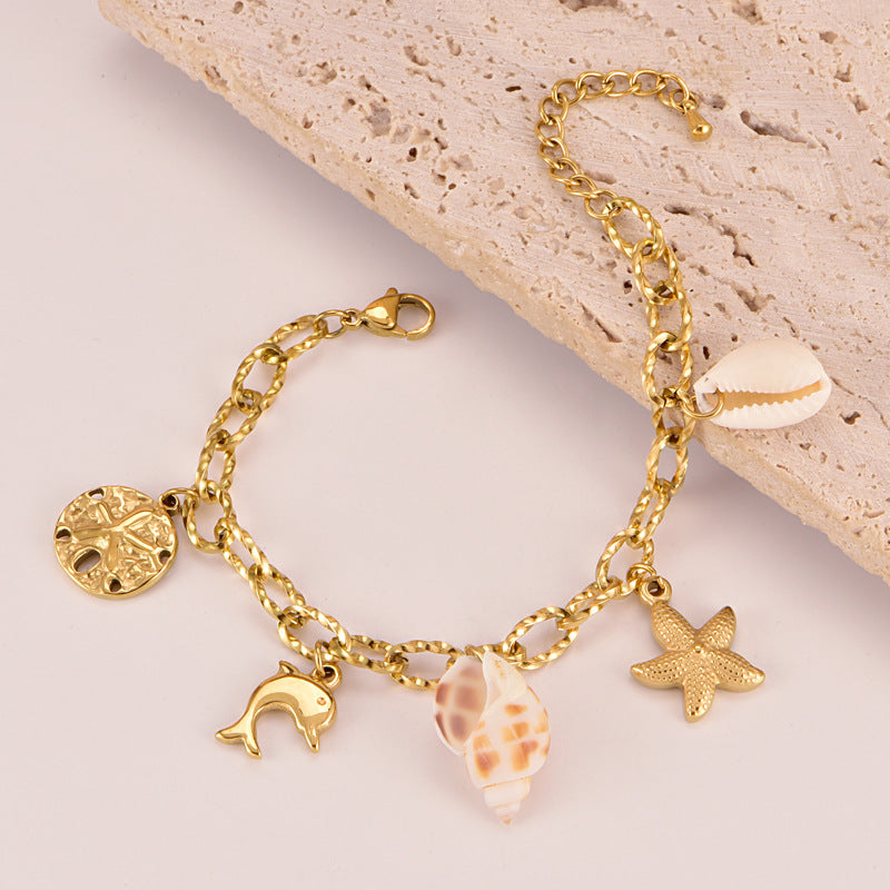Wholesale Marine Elements Versatile Thick Chain Conch Starfish Bracelet