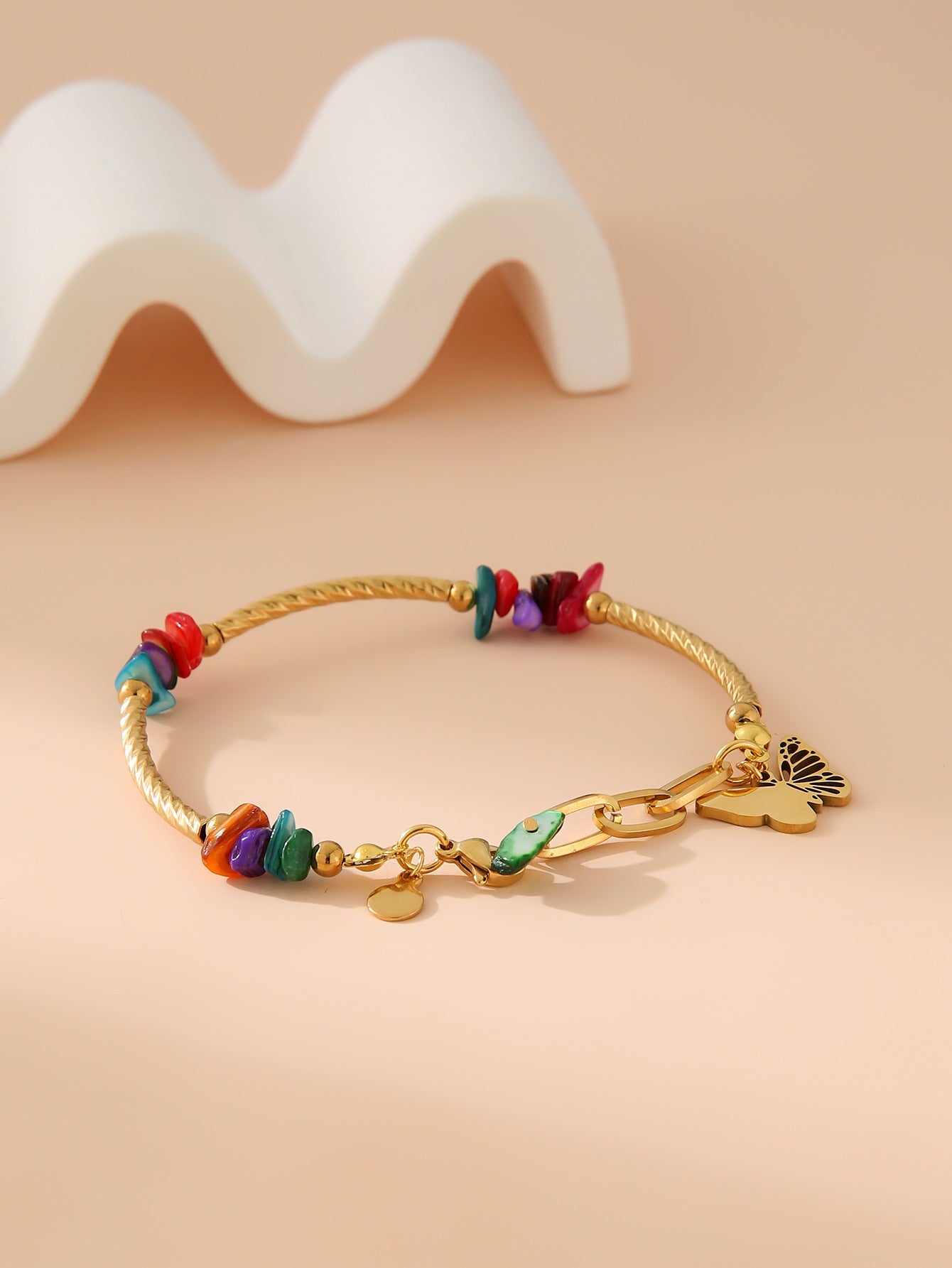 Wholesale  stainless steel color gravel butterfly pendant gold bracelet