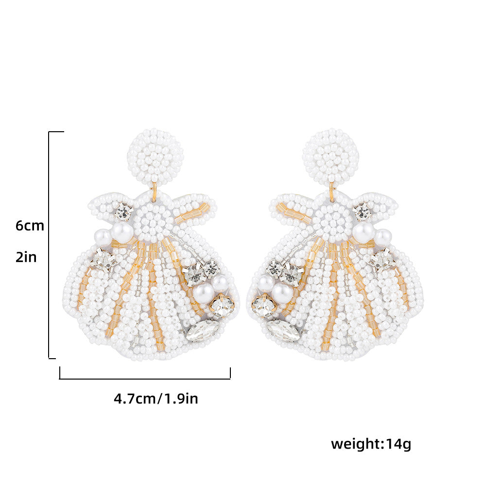 Wholesale Marine Animal  Starfish Shell Color Rice Beads Large Earrings