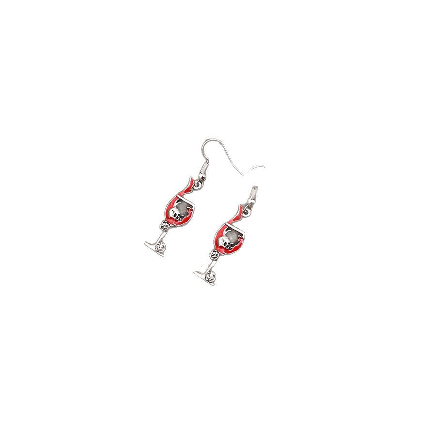Wholesale Antique Silver Skull Goblet Drop Earrings Retro Punk  Jewelry Accessory Trendy Party Wear For Women