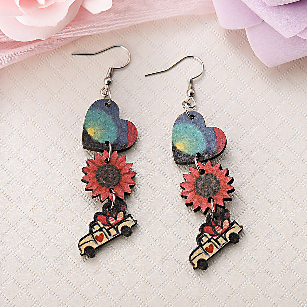 Wholesale Wooden Valentine' s Day Heart Earrings
