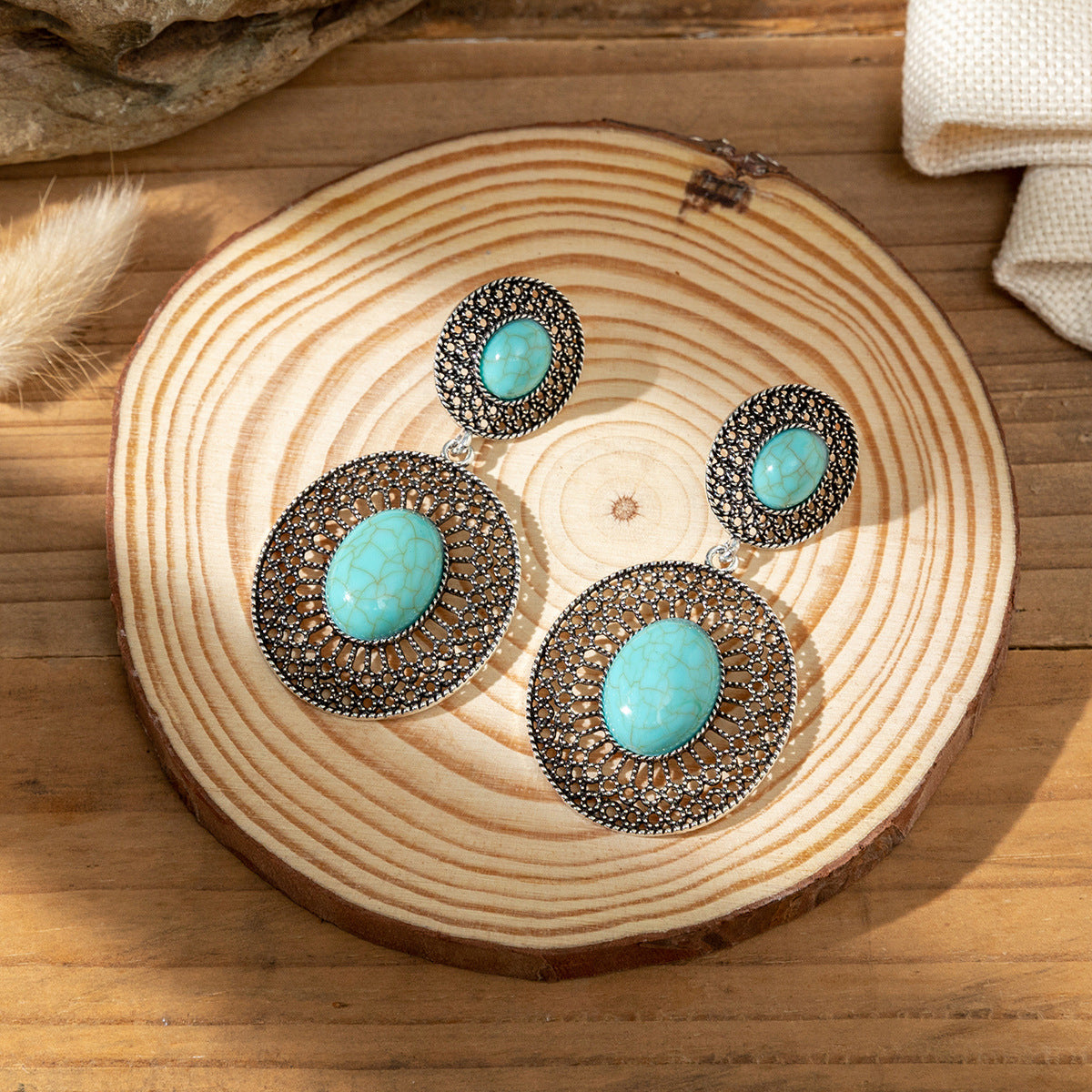 Wholesale Middle Ages Ethnic Style Turquoise Water Drop Earrings ACC-ES-XLH004