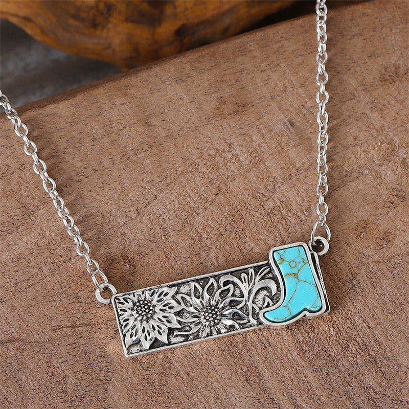 Wholesale Vintage Square Turquoise Boot Necklace