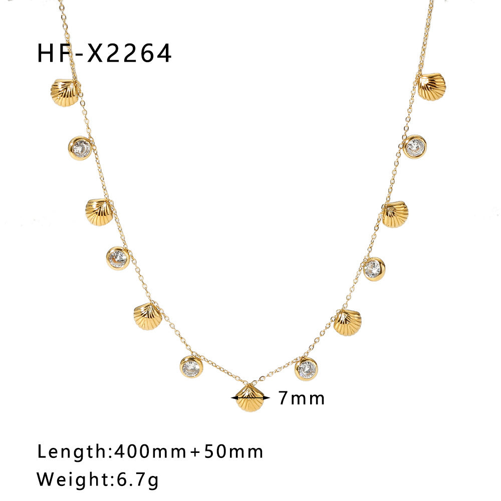 Wholesale stainless steel necklace clavicle chain 18K gold shell pendant inlaid zircon chain