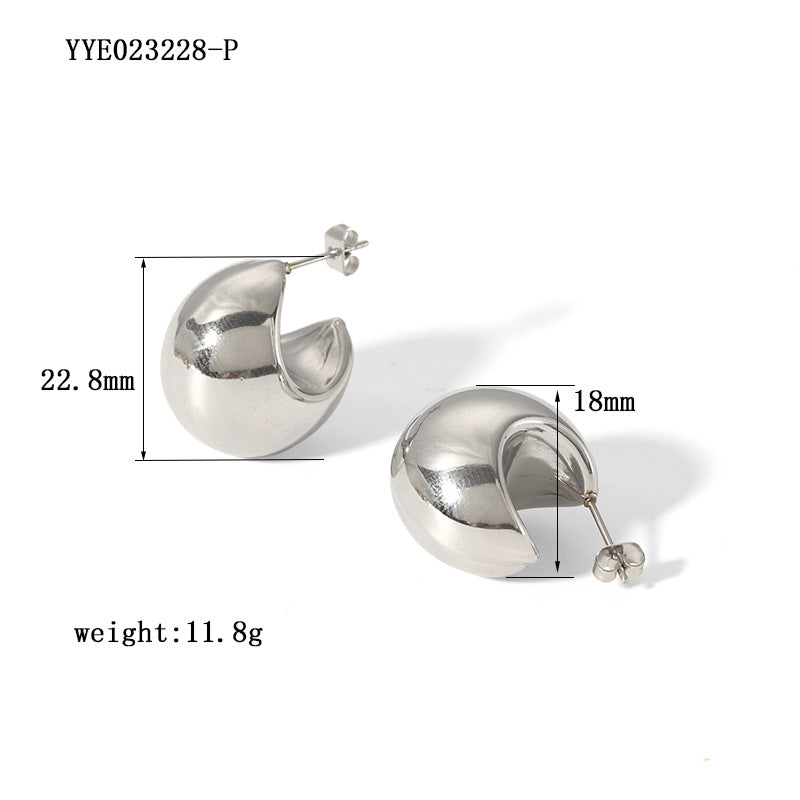 Wholesale Stainless Steel Glossy Half Moon C Shape Earrings ACC-ES-YiYi001
