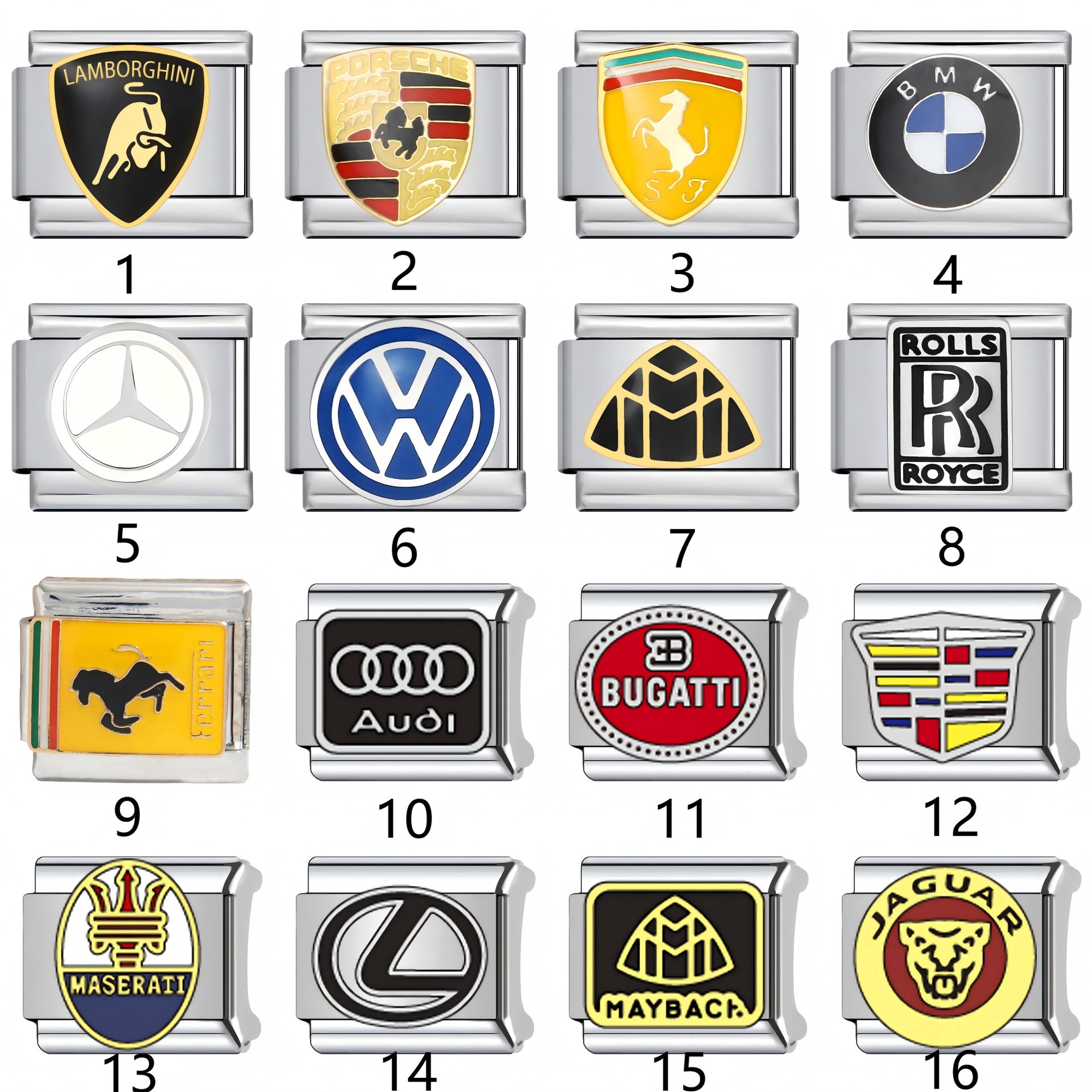 Wholesale Italian Charm Bracelet 9mm DIY Splicing Car Logo Stainless Steel Composable Bracelet