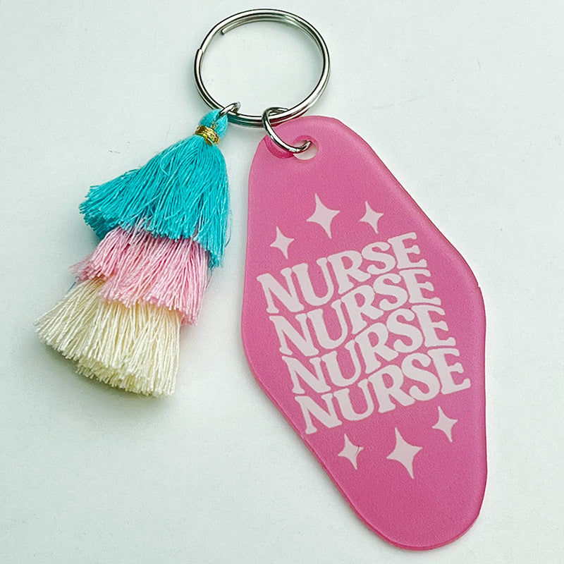 Wholesale 2pcs/pack Mother's Day Acrylic Keychain Nurse Mother Coffee Three-layer Colored Tassel Keychain ACC-KC-HY008