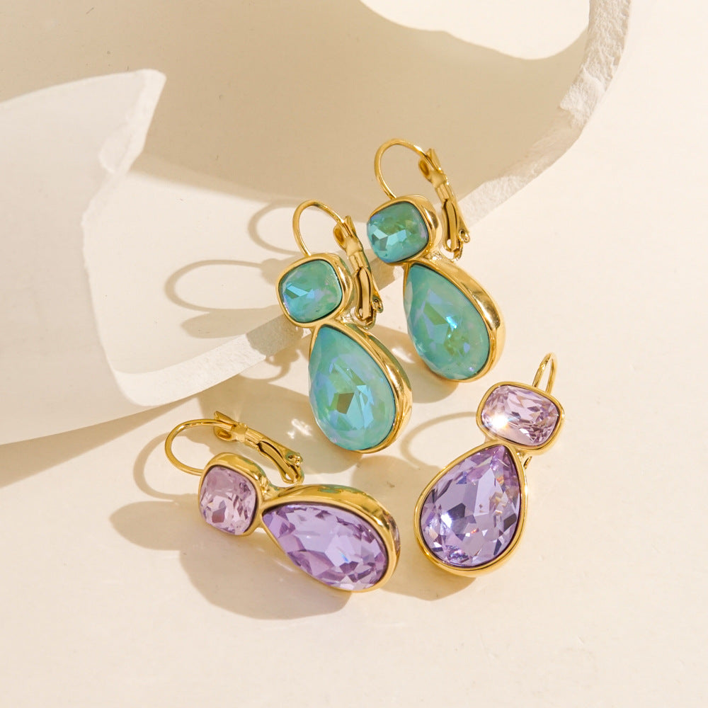 Wholesale Stainless Steel Water Drop Zircon Ears Earrings