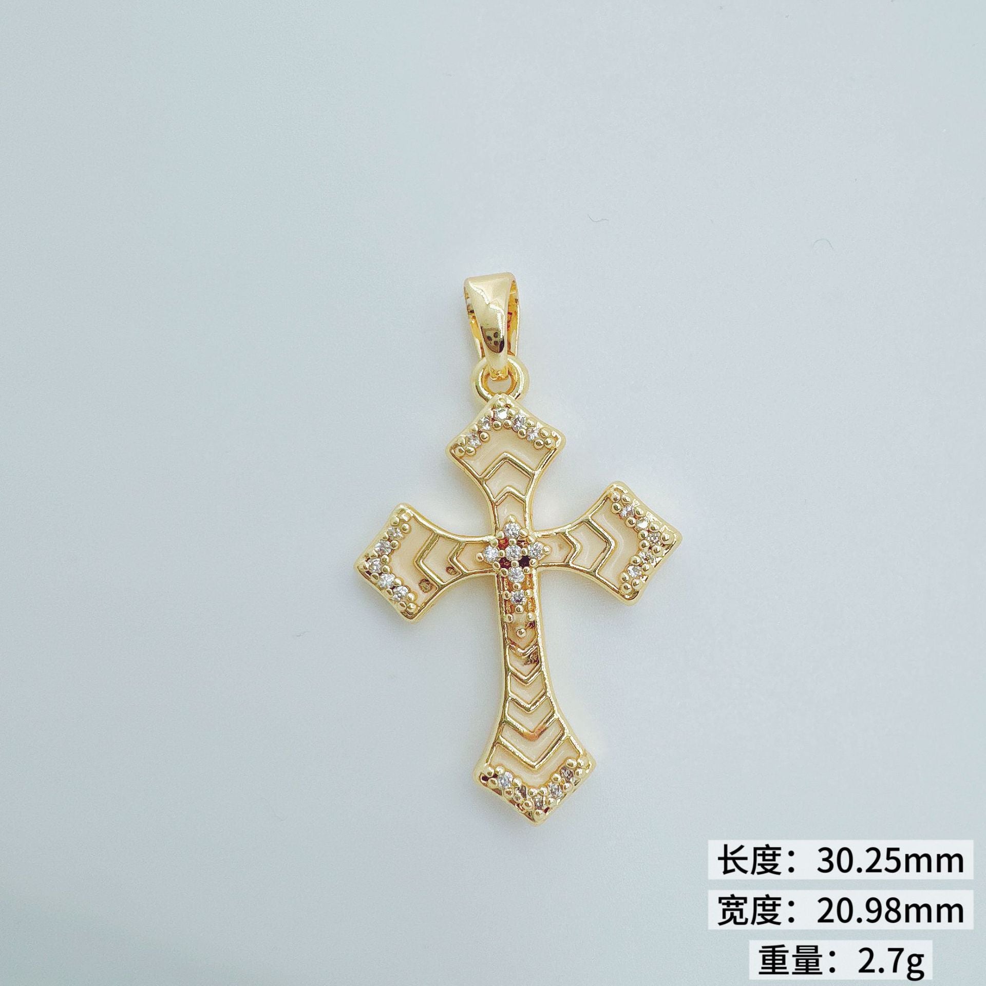 Wholesale Retro Cross Pendant Necklace Gold Plated Copper Zirconium Stylish Jewelry Accessory