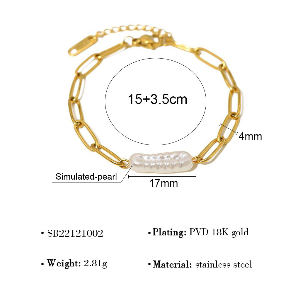 Wholesale  Pearl Personalized Geometric Titanium Steel Retro Style Snake Bone Zirconium Bracelet