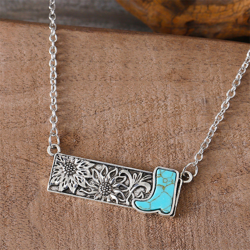 Wholesale Vintage Square Turquoise Boot Necklace