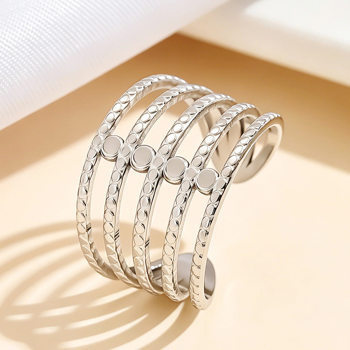 Wholesale Women S Retro Open Ring Stainless Steel 18K Gold Plated Multi Layer Line Design Everyday Fashion Jewelry Accessory