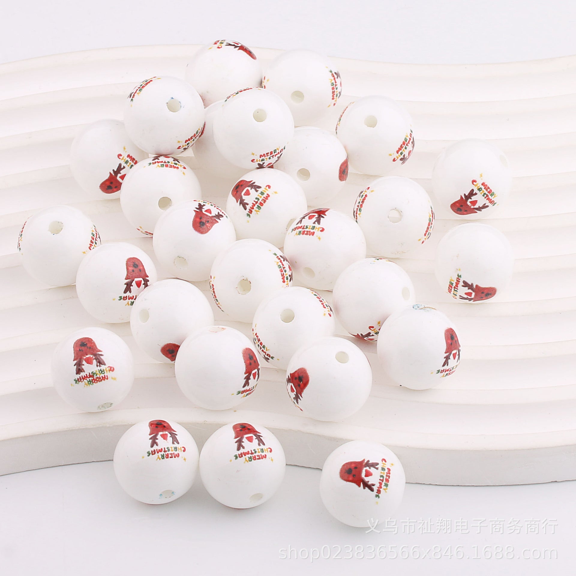 Wholesale 20pcs 16mm Christmas Color Printed Acrylic Round Beads DIY Bead Accessories ACC-BDS-ZhiXiang003
