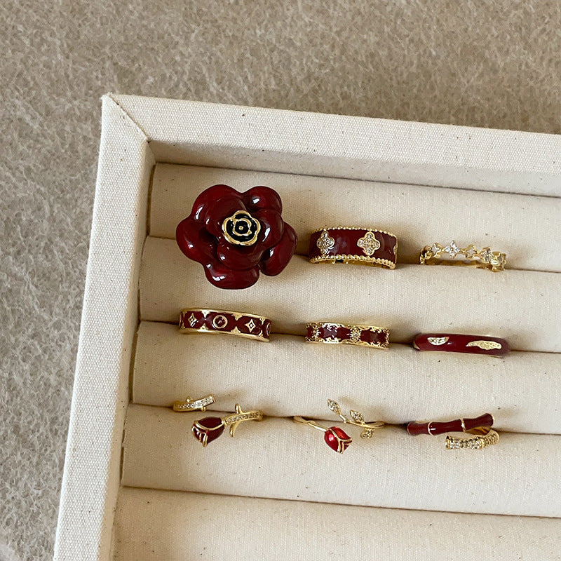 Wholesale  Red Oil Drop Flower Opening Ring