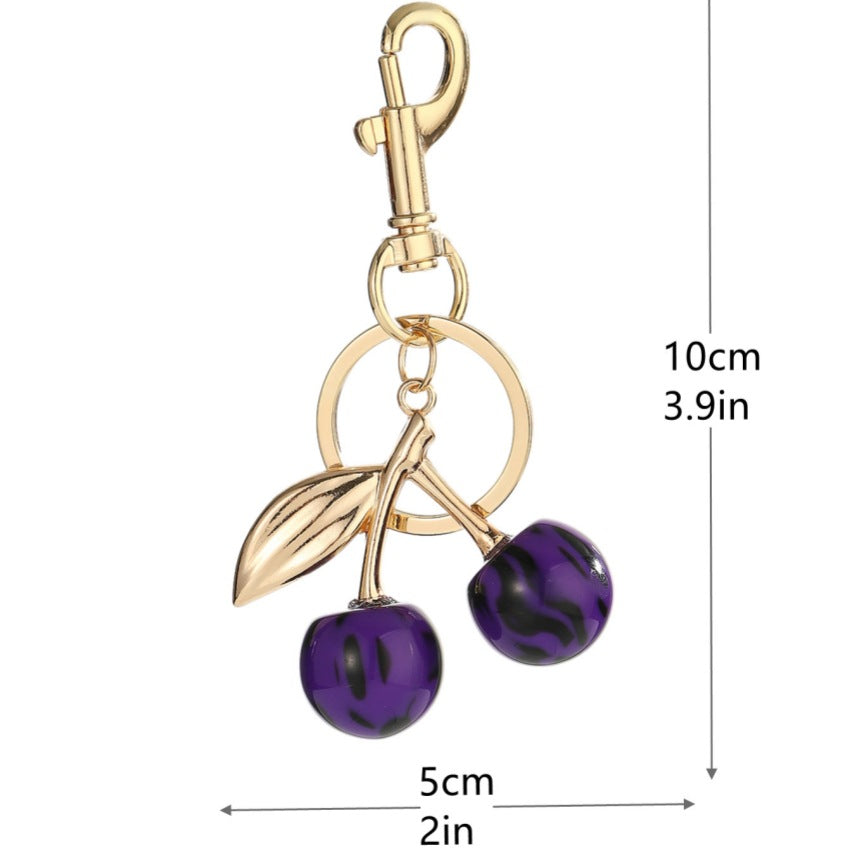 Wholesale Smudge leopard print red cherry keychain