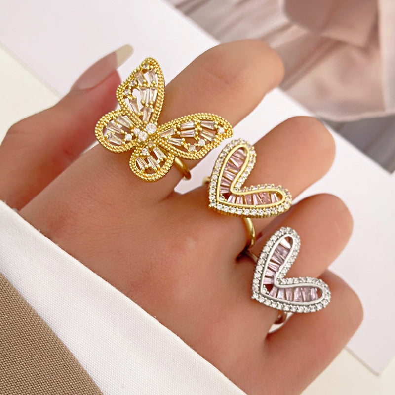 Wholesale Heart Shaped Rhinestone Adjustable Open Ring Chic Women S Fashion Jewelry Accessory For Party Gift