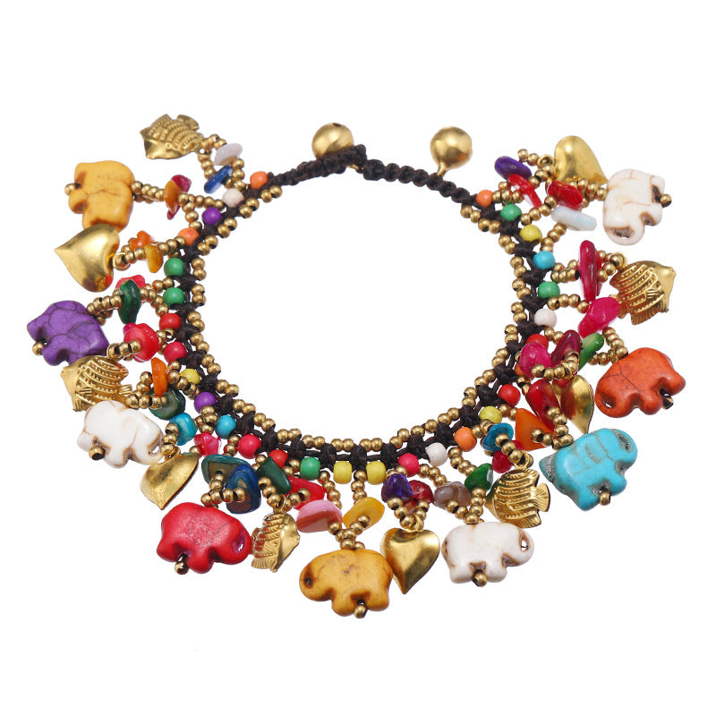 Wholesale Hand-woven ethnic style small elephant bracelet bohemian holiday bracelet anklets