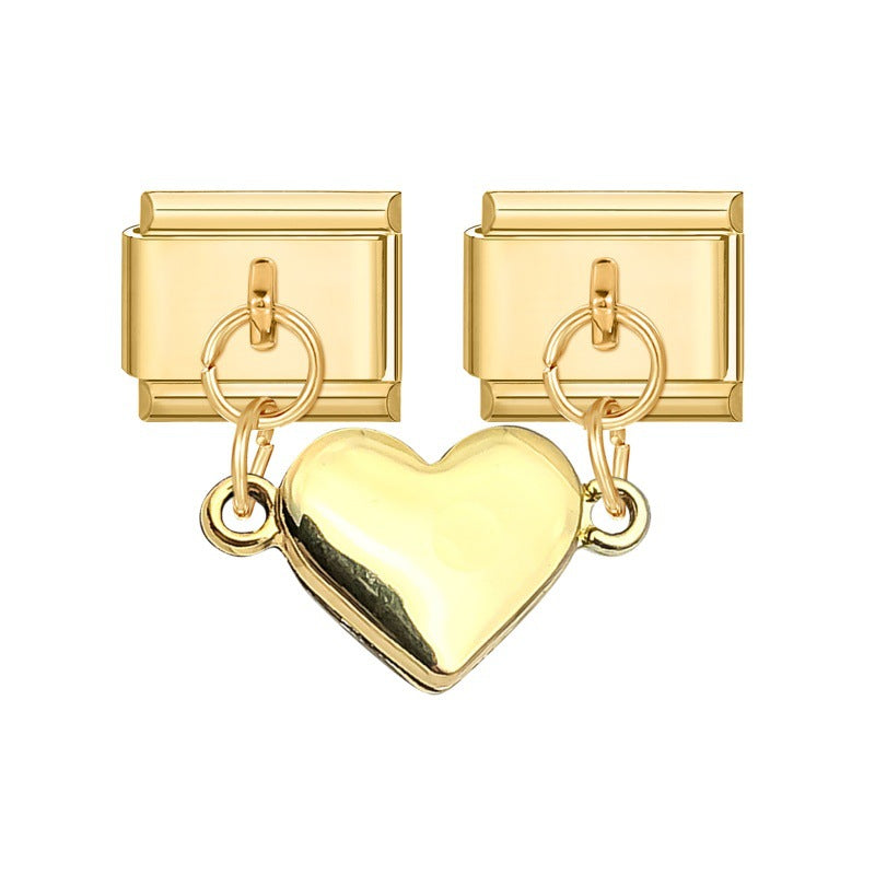 Wholesale Italian Charm Bracelet 9mm DIY Splicing Double Charm DIY Ring Stainless Steel Composable Bracelet