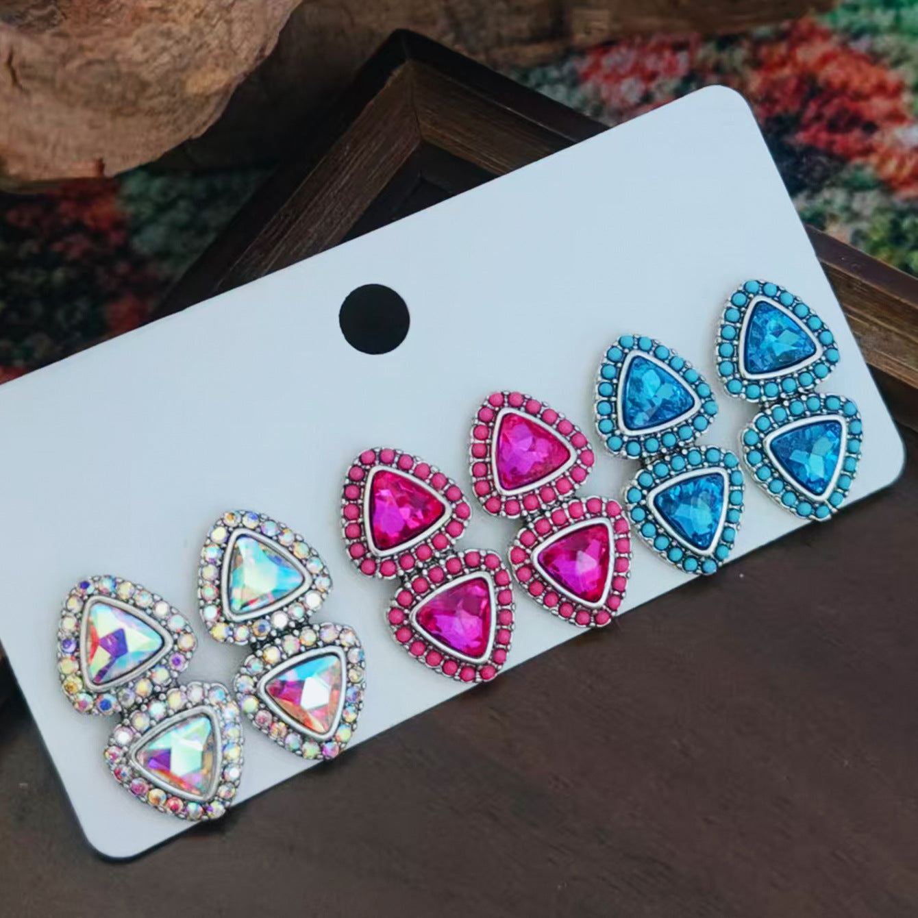 Wholesale Retro Ethnic Turquoise Geometric Earrings Set For Women Stylish Everyday Jewelry Accessory