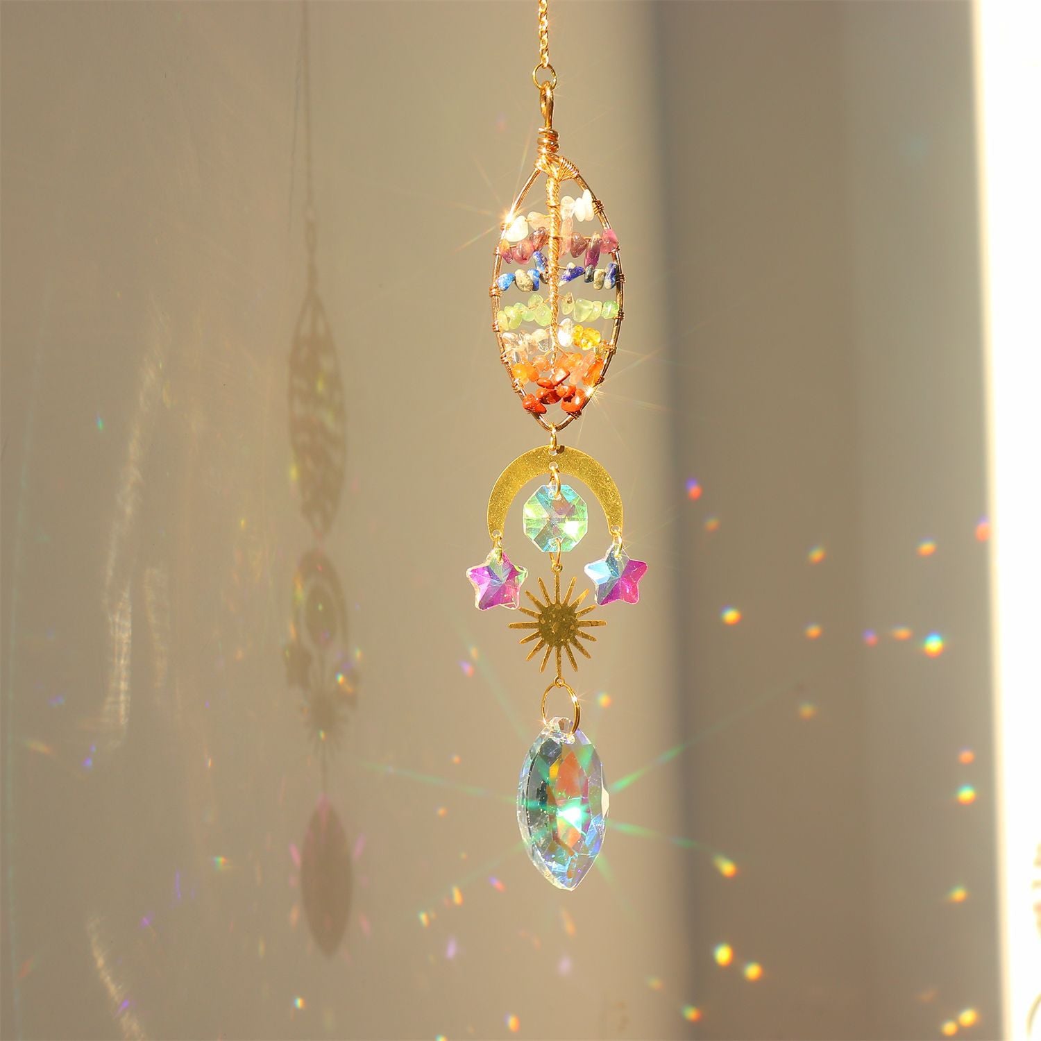 Wholesale Golden Life tree heart-shaped crystal catcher hanging window Sun prism decoration