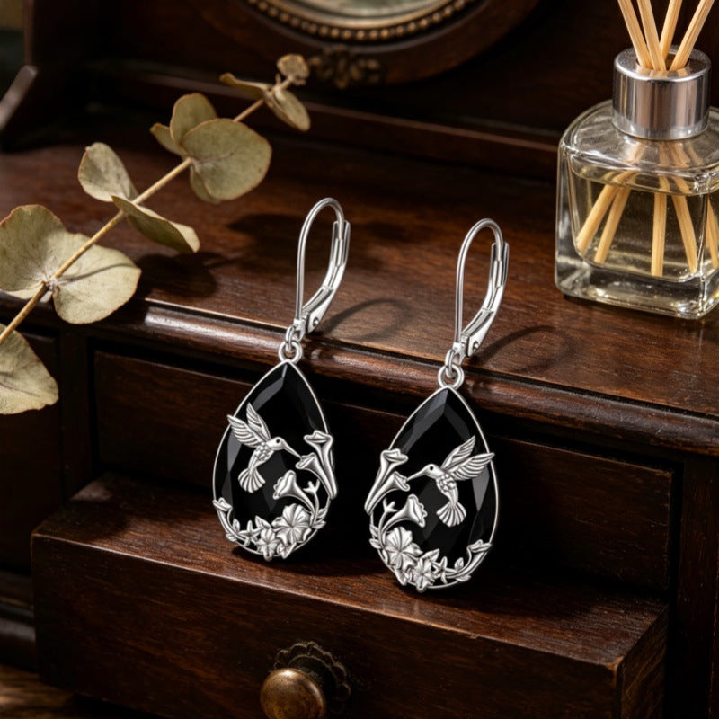 Wholesale Vintage Hollow-Out Hummingbird Drop Earrings Gothic Style Jewelry Accessory Gift