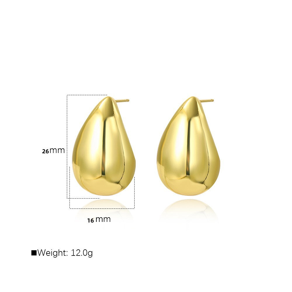 Wholesale Copper plated 18 gold hollow glossy water drop stud earrings