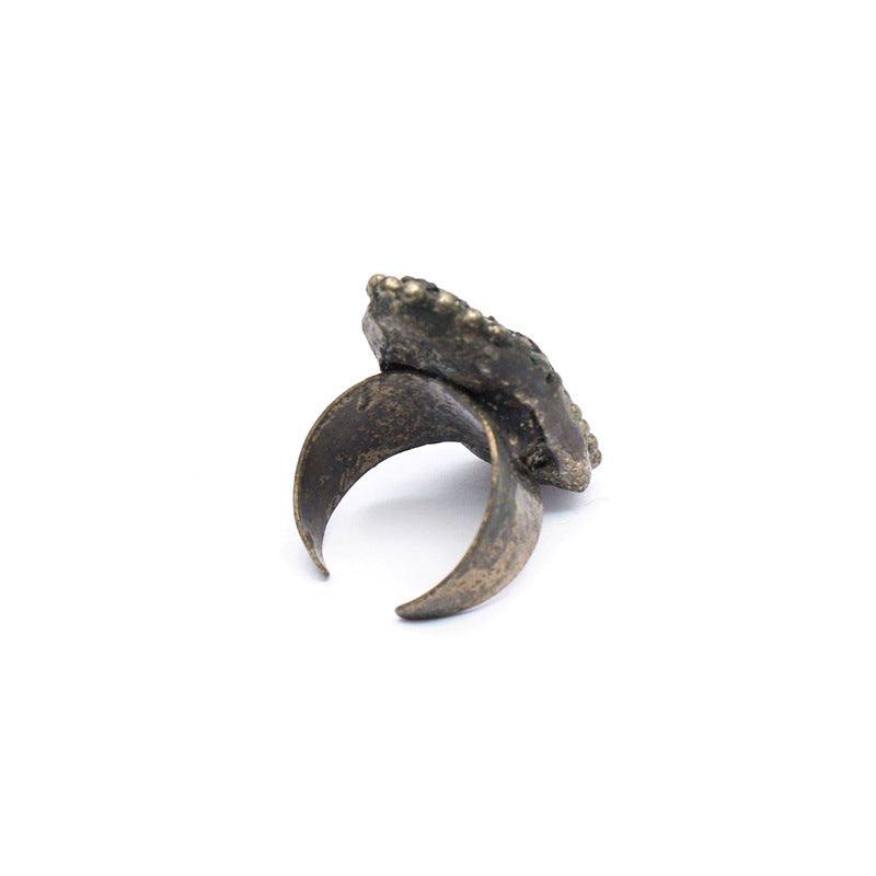 Wholesale personality raw ore agate ring  black tourmaline open ring