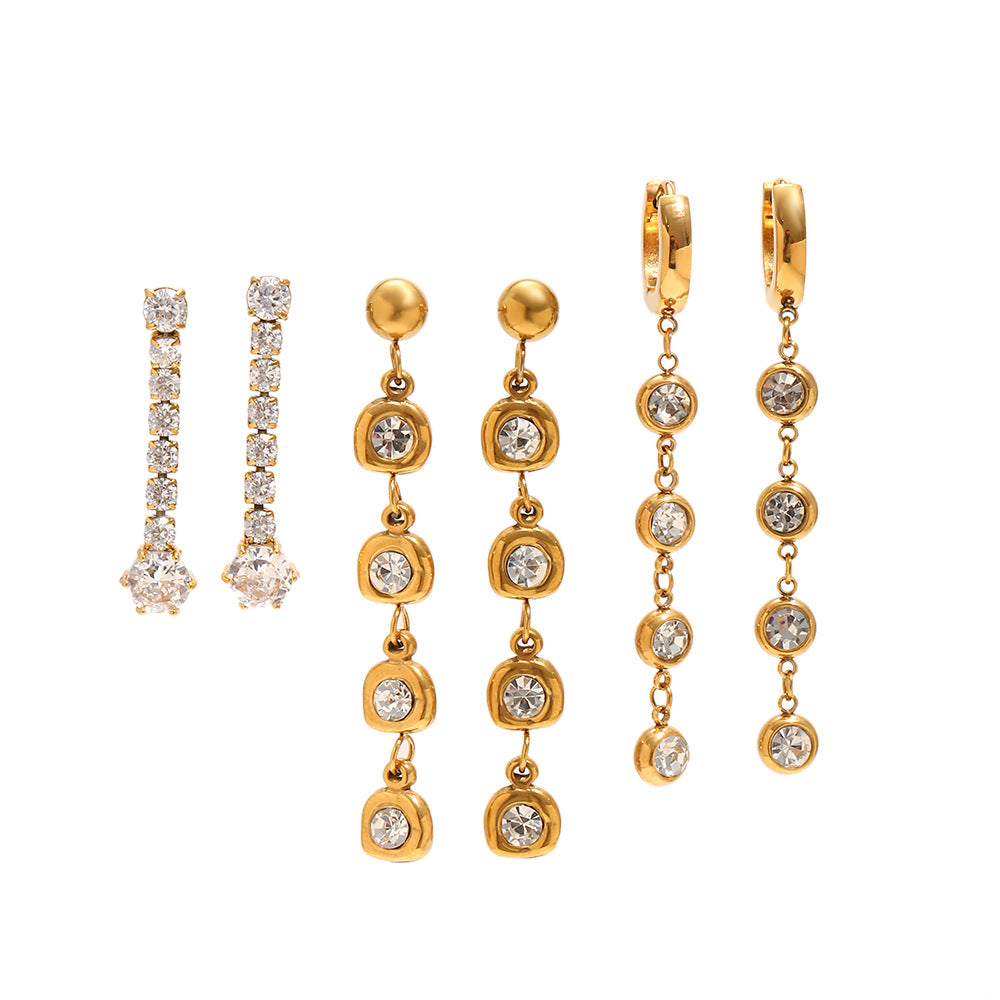 Wholesale Stainless Steel Gold Plated Tassel Earrings with Zircon,  Fashion Accessory for Women