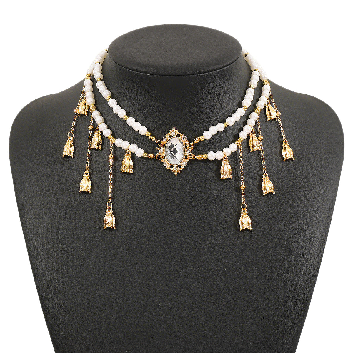 Wholesale necklace super fairy diamond pearl tassel necklace  alloy multi-wear adjustable Necklace