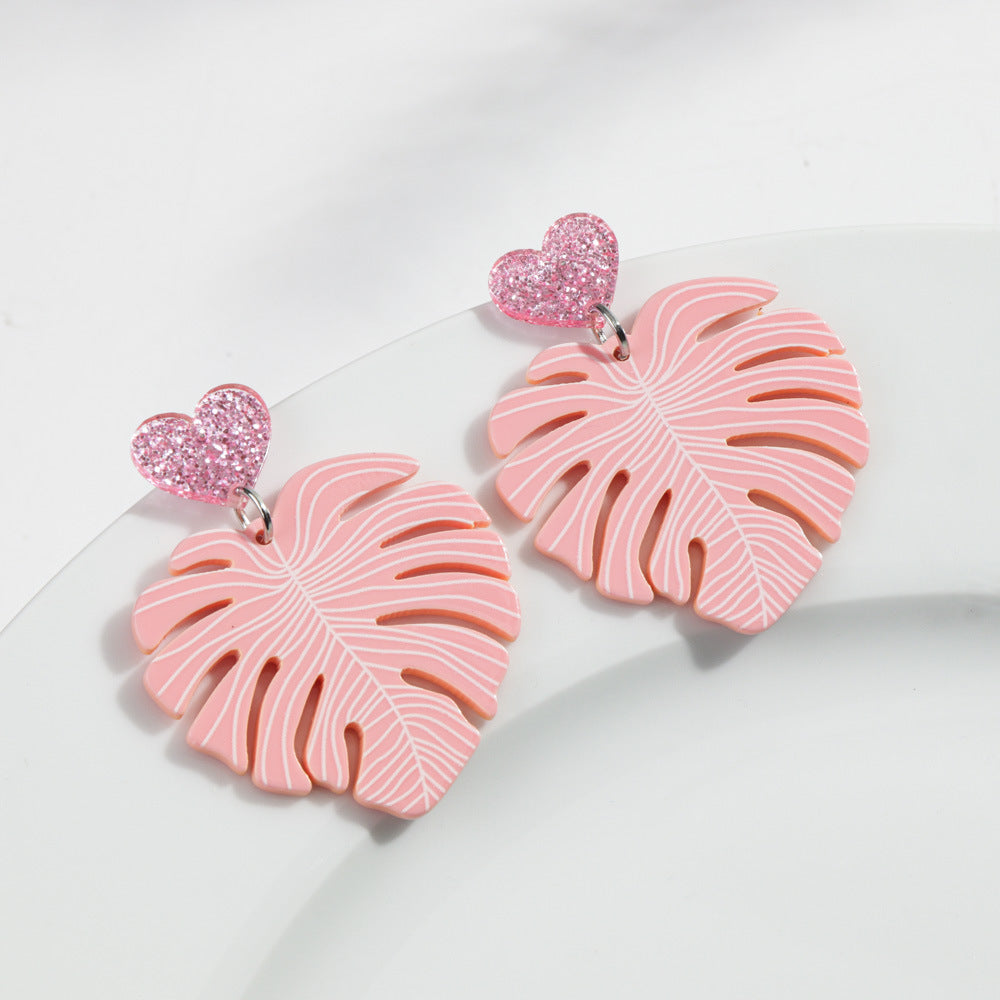 Wholesale love plant leaf  acrylic earrings