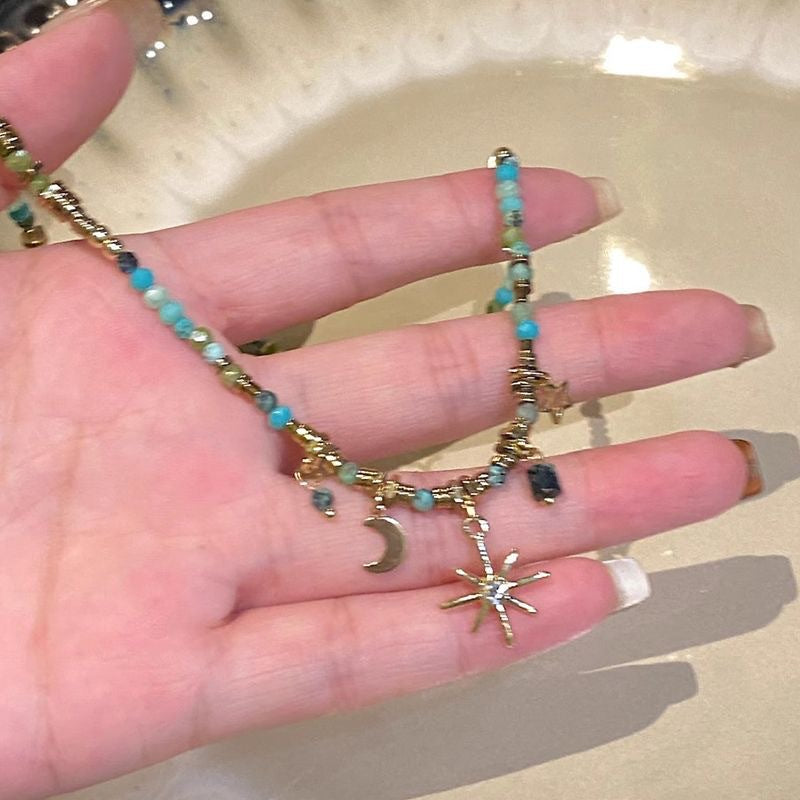 Wholesale Bohemian Blue Beaded Stacked Choker Necklace