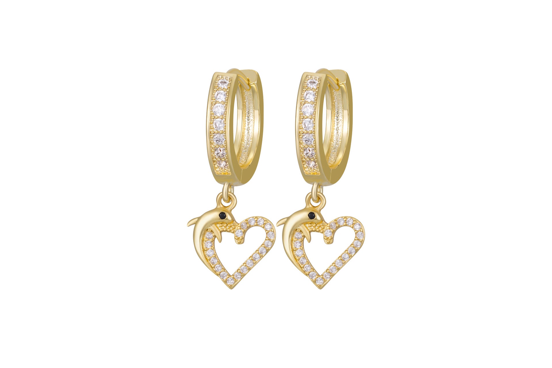 Wholesale Color Diamond Zircon Dolphin Love Copper Plated Earrings ACC-ES-AYE002