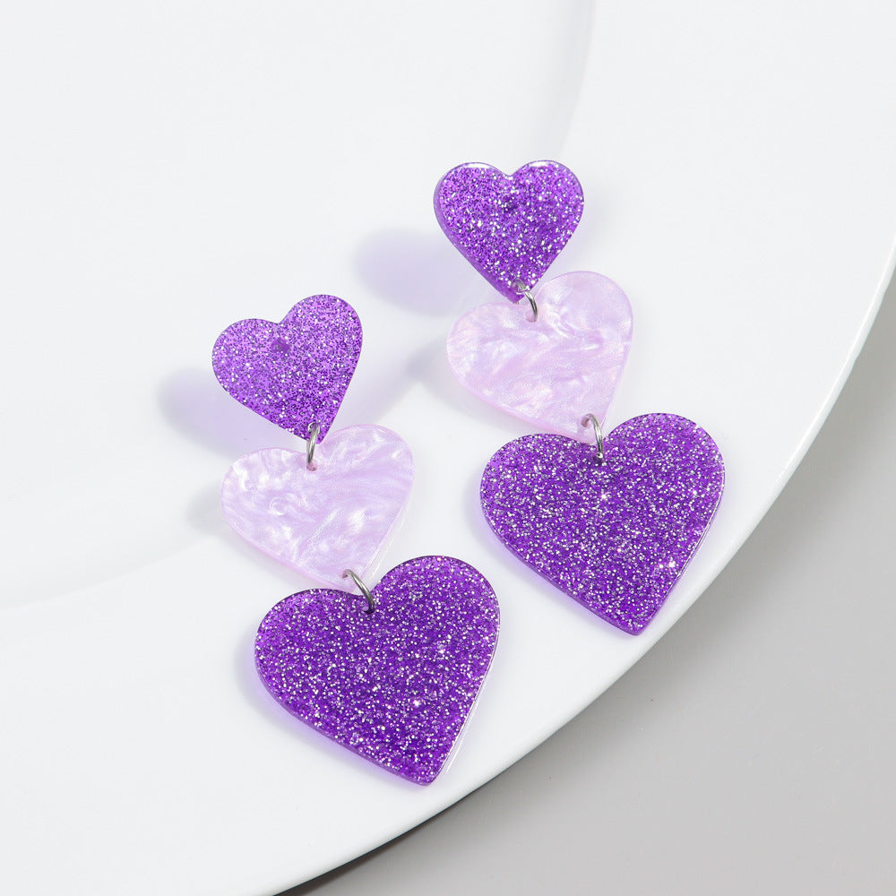 Wholesale Valentine's Day peach heart love glitter acrylic color love earrings