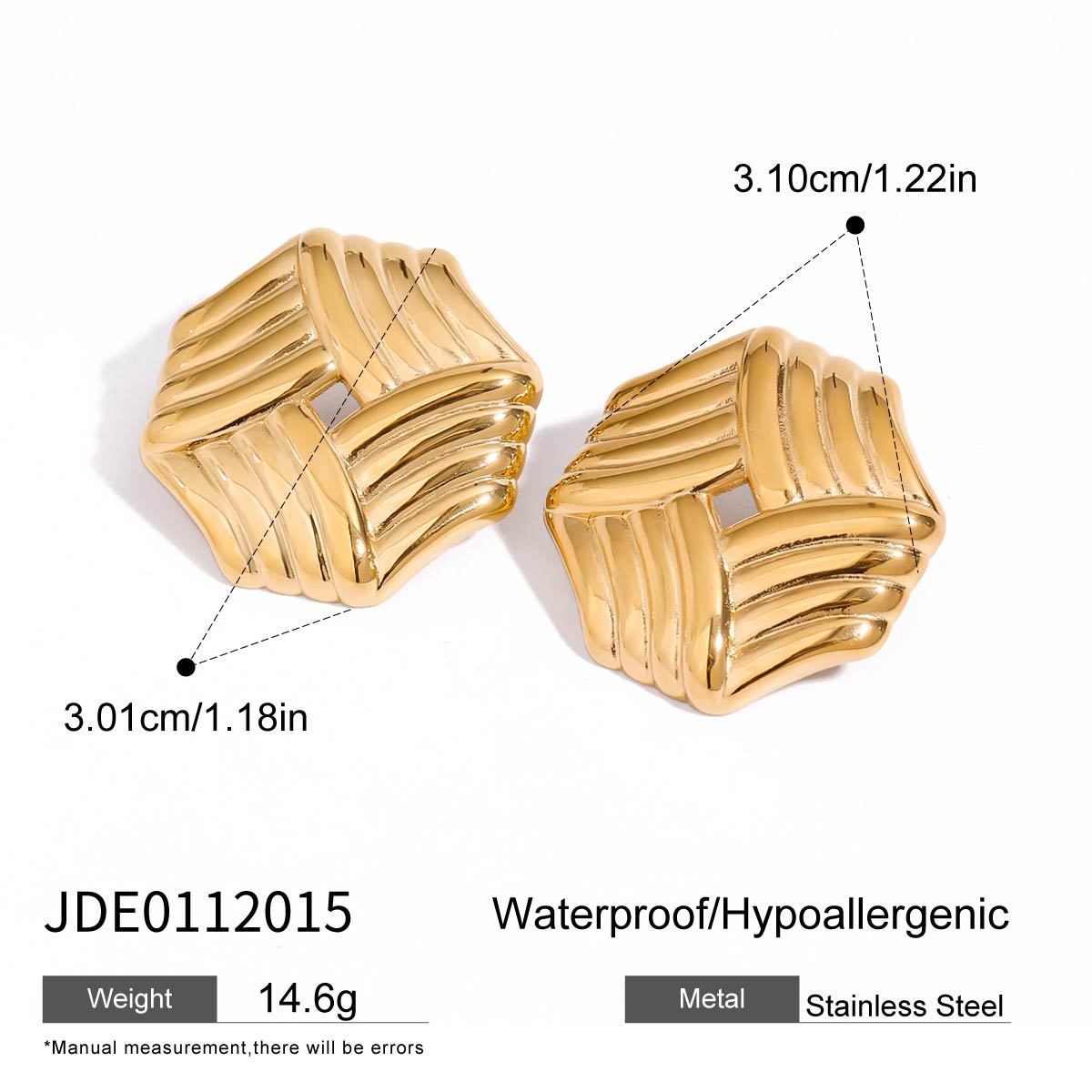 Wholesale  Stainless steel 18k gold gold and silver color matching rib geometric hollow earrings
