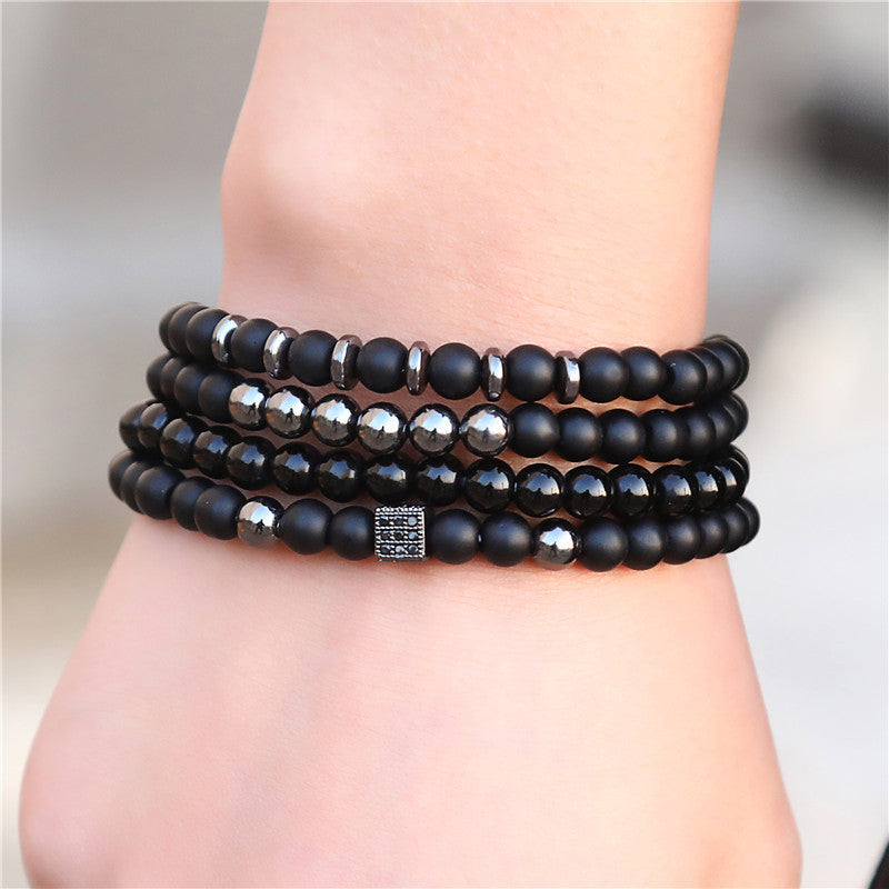 Wholesale  vintage black frosted bracelet zircon crown diamond ball dice  beads bracelet suit