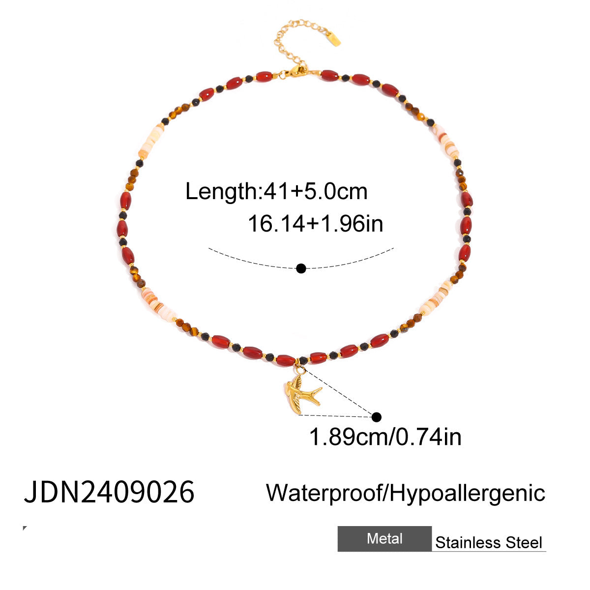 Wholesale Stainless Steel Red Agate Cross Love Necklace