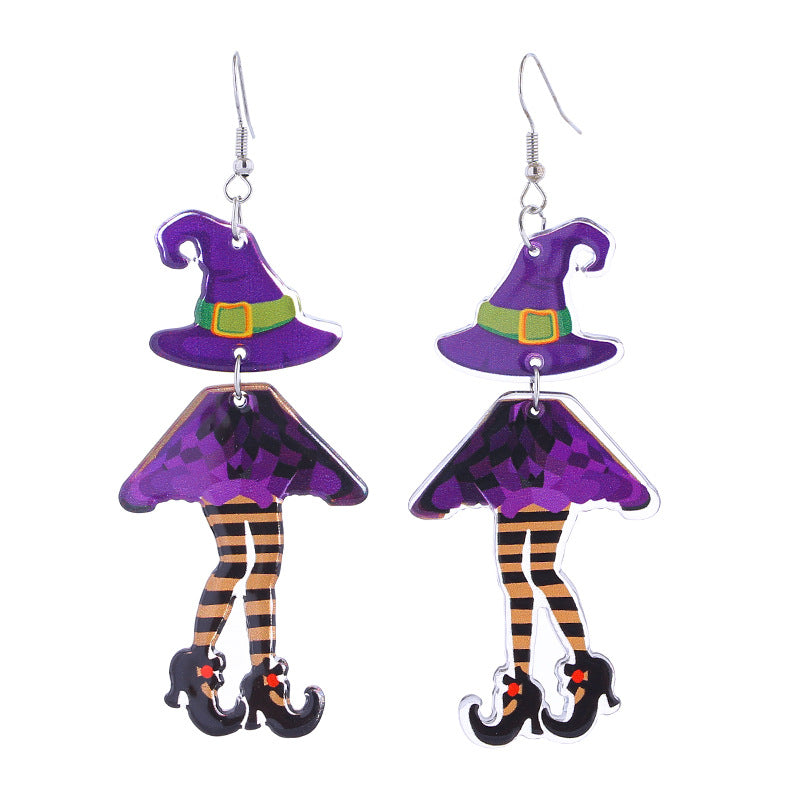 Wholesale  Halloween cute funny long-legged witch pink ghost acrylic earrings