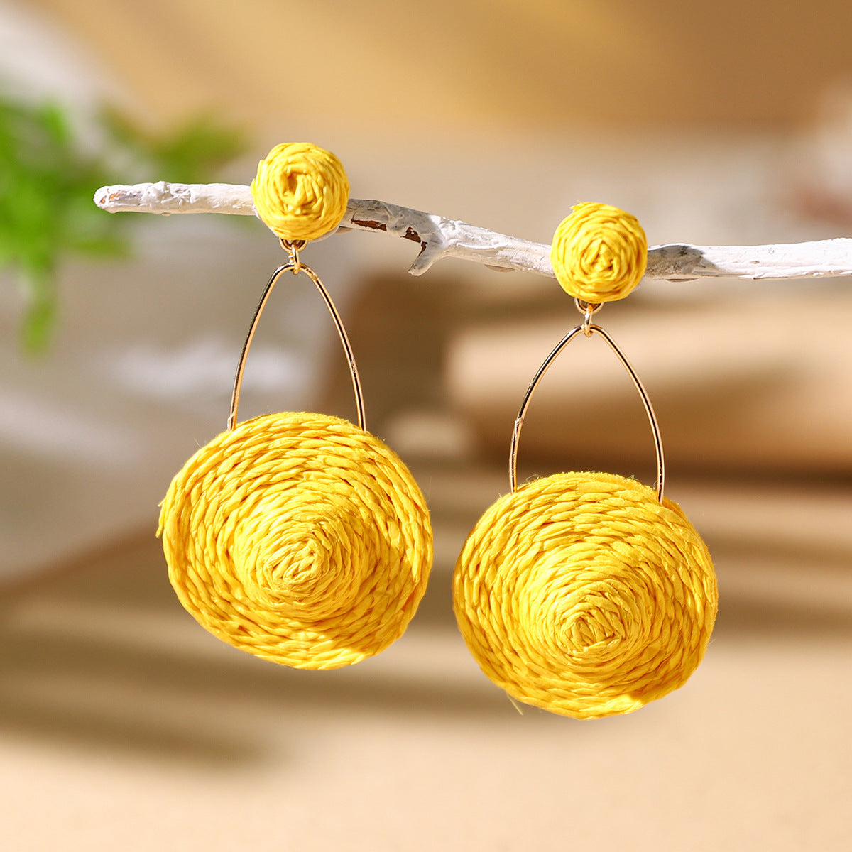 Wholesale Bohemian Exaggerated Raffia Earrings Hand Woven ACC-ES-XLH002