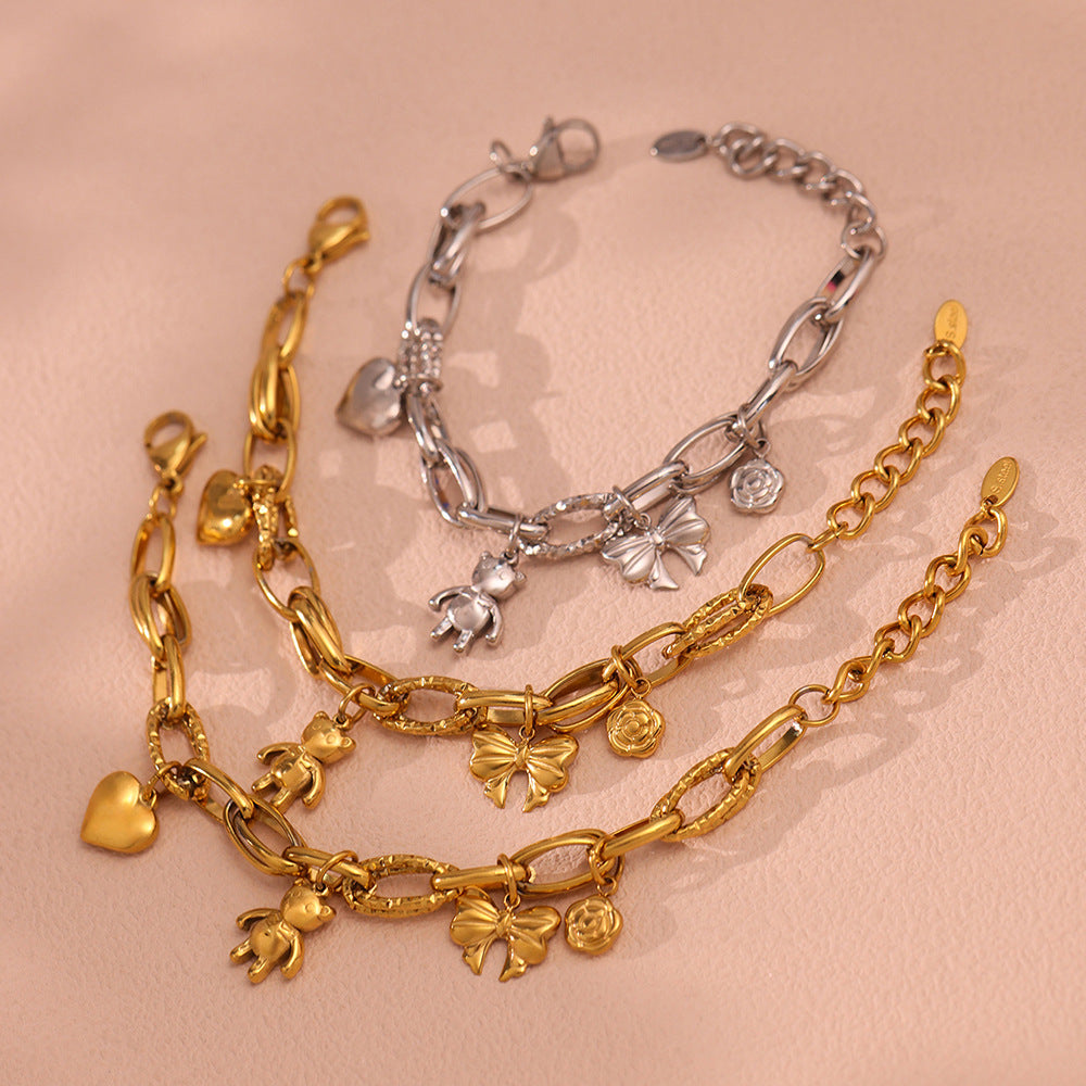 Wholesale Stainless Steel Fashion Love Bow Multi-element Bracelet