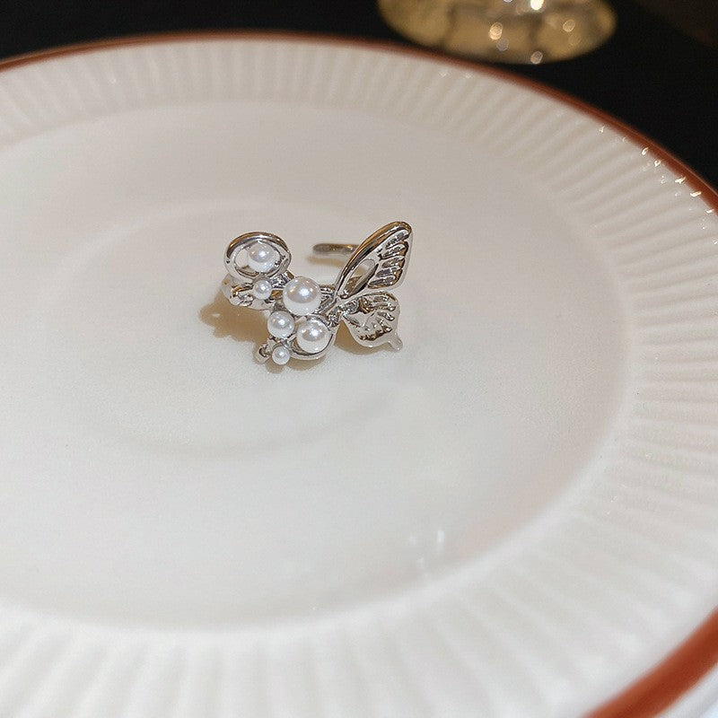 Wholesale Plated Fresh Water Pearl Zircon Butterfly Ring
